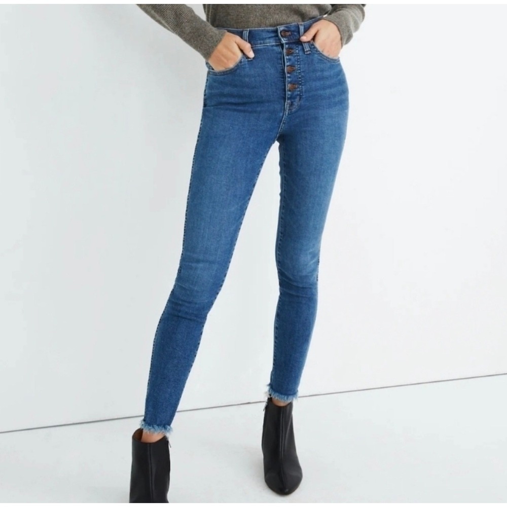 Madewell Jeans 10" High Rise Skinny 25 Mackey Wash Button Front AF687 Indie Boho